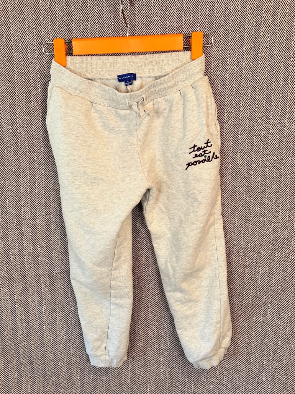 Maison Me -  Embroidered Sweatpants, Oat & Burgundy